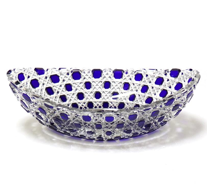 オールド・バカラ 1890年 ディアマン・ピエーリー 青色被せ装飾 ガラス鉢 青