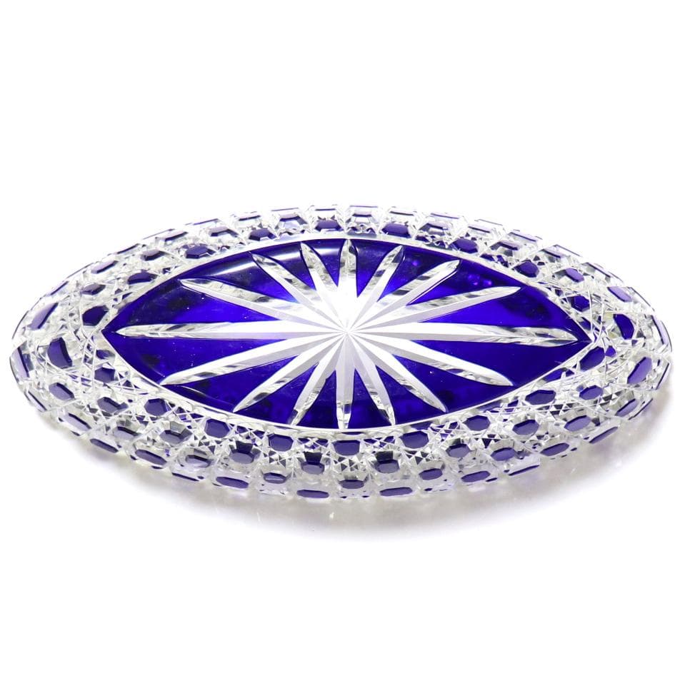 オールド・バカラ 1890年 ディアマン・ピエーリー 青色被せ装飾 ガラス鉢 青