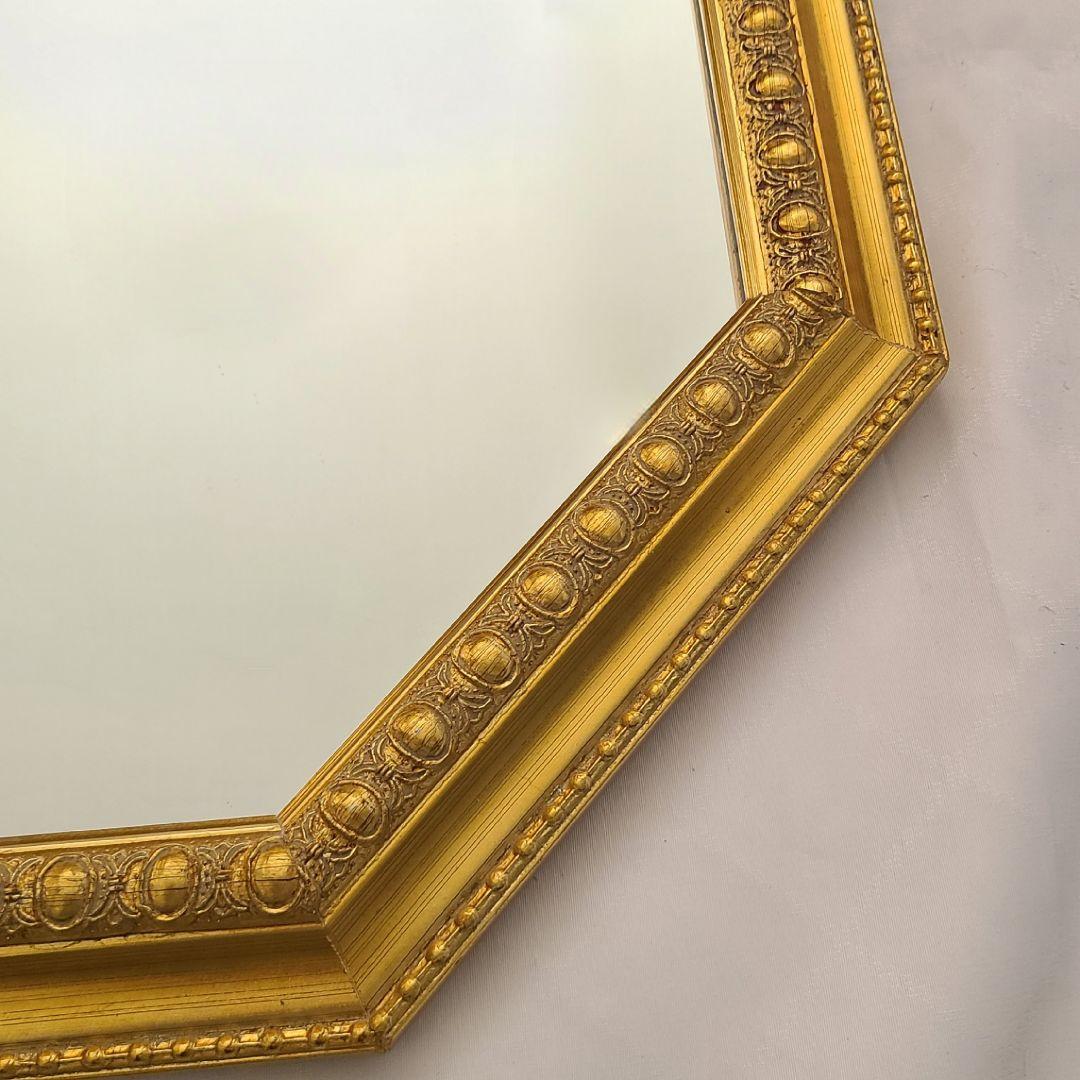 ミラー 鏡 インテリア 八角形 壁掛け 額縁 ウォールミラー ゴールド