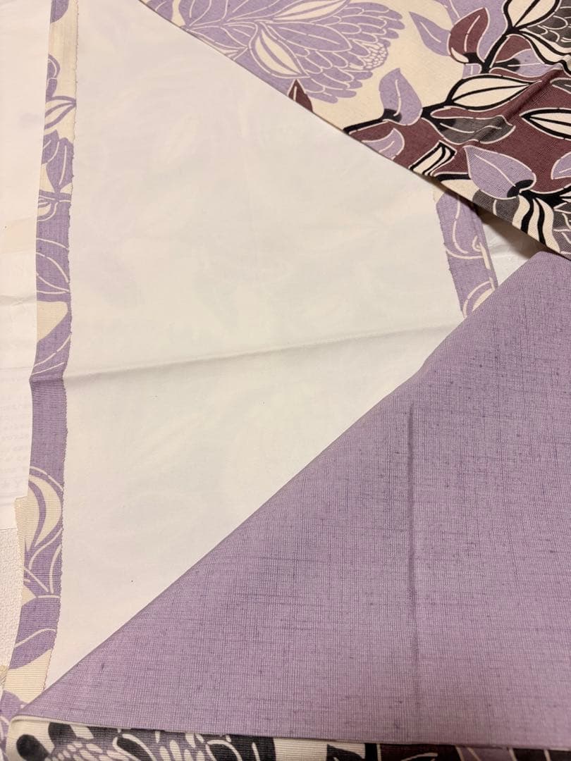 名古屋帯 花柄 紫と白 シルク開き仕立て