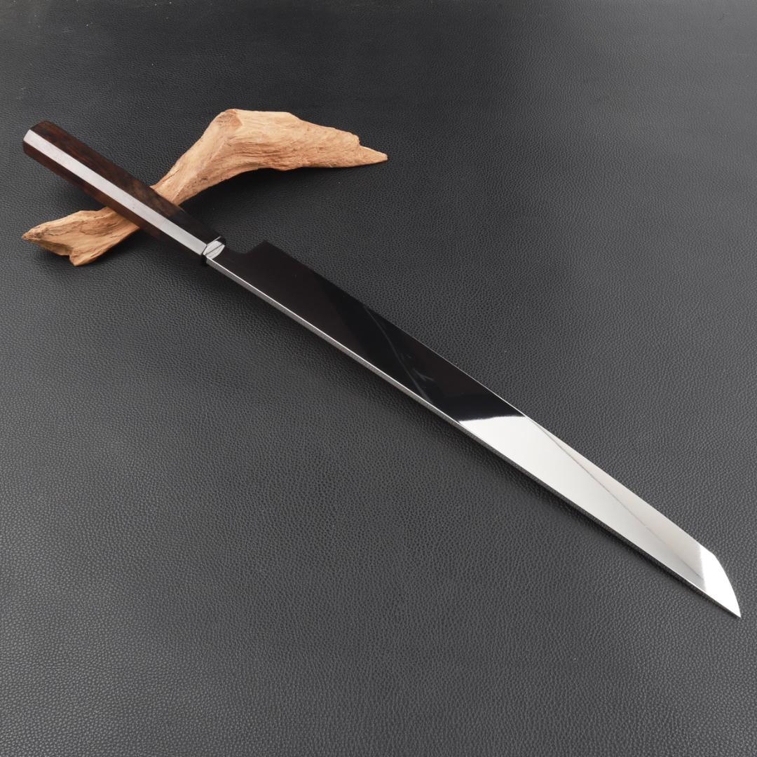 11095先丸柳刃包丁 尺三刺身包丁鏡面仕上げ 刃は究極の切れ味黒檀黒水牛八角柄