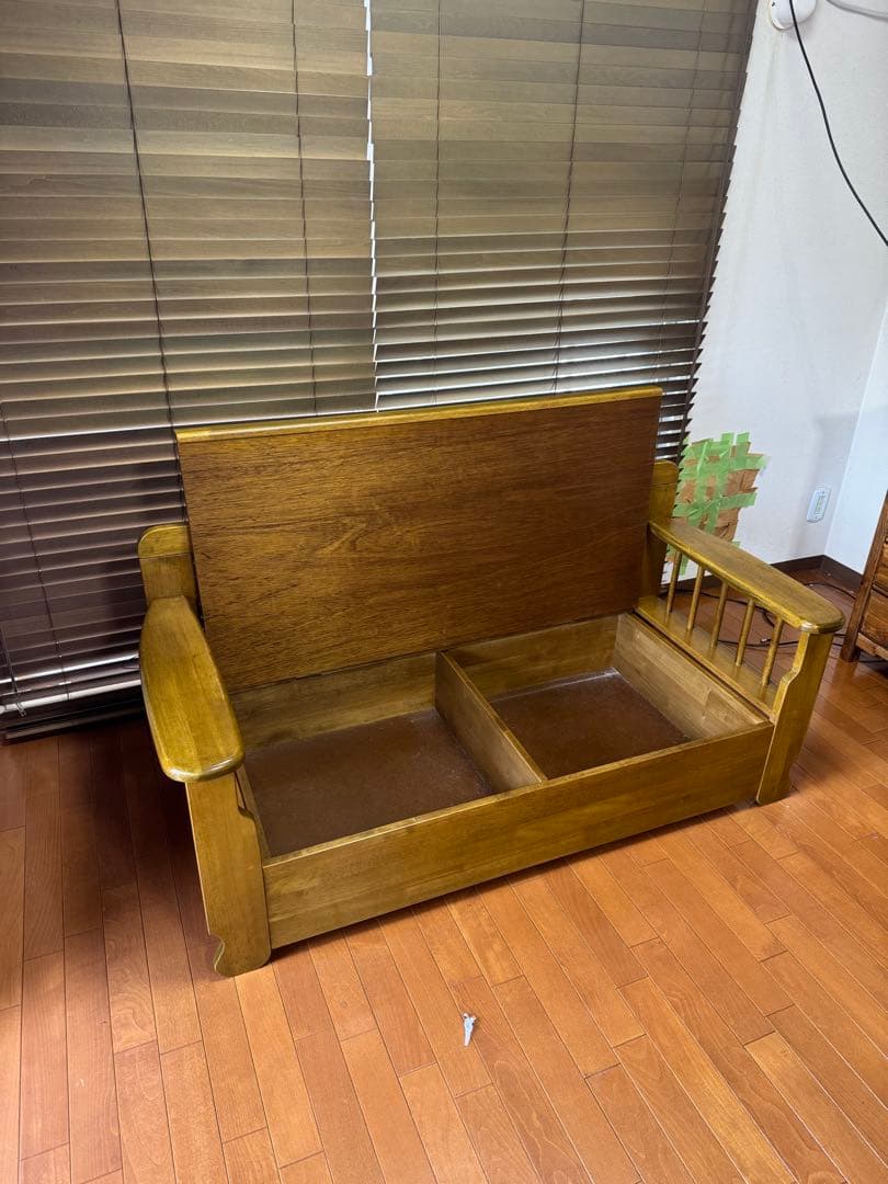 ☆アンティーク木製 収納付き 2人掛けソファ