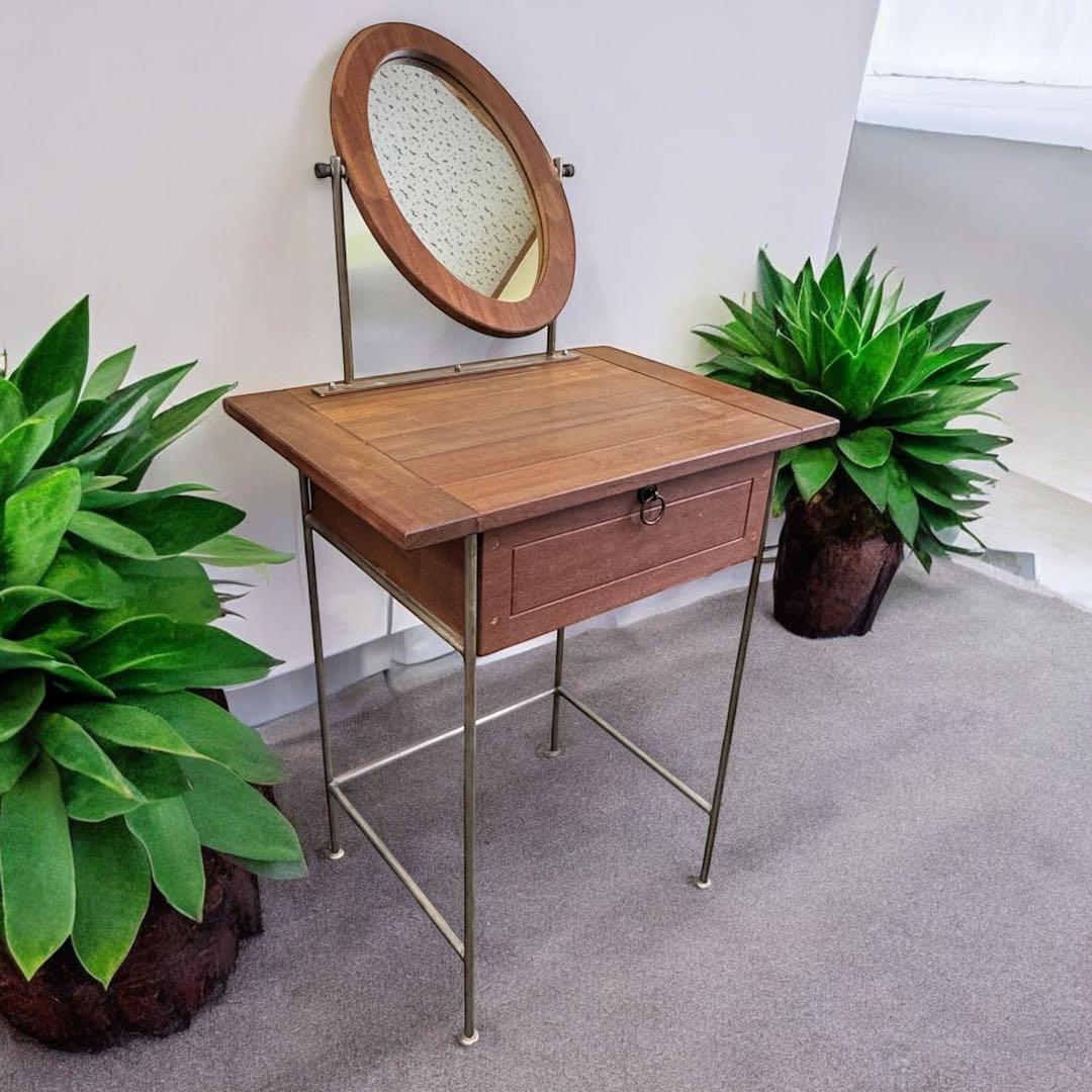 ヴィンテージ風 引き出し付 木製 スチール ドレッサー 鏡台