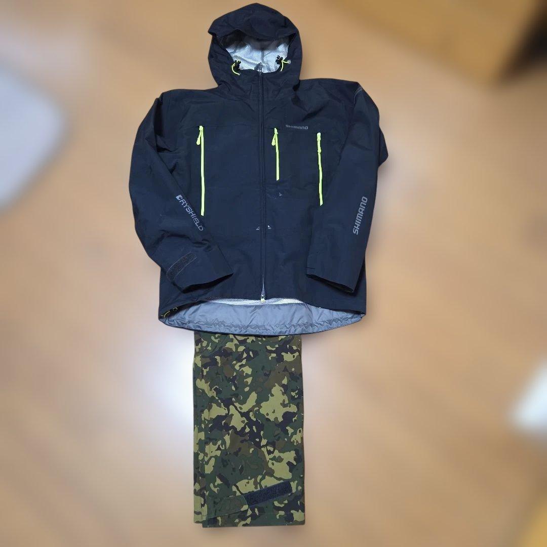 ㉛美品シマノレインスーツ レインウエア DSエクスプローラー L ベージュカモ