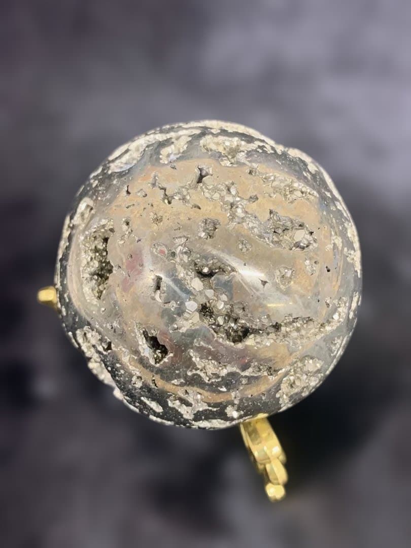 【希少】結晶きらめくパイライトスフィア✴︎富と守護を宿す｜天然石インテリア