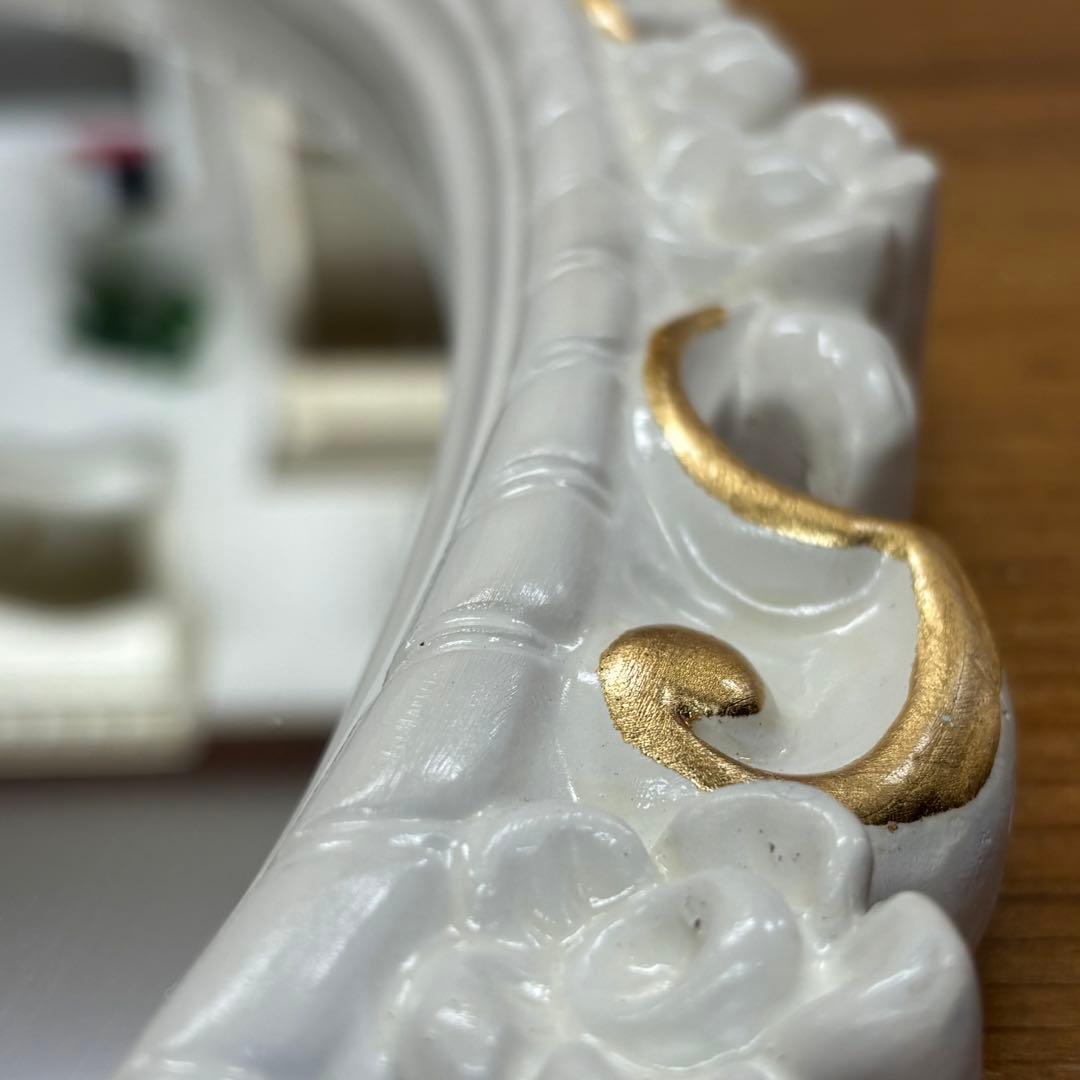 ロココ調ミラー オーバルミラー 壁掛け鏡 楕円形 ホワイト 白 高級ミラー