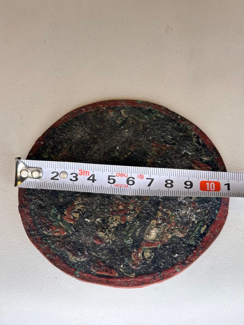 明時代　彩絵人物銅鏡 時代物 民俗装飾