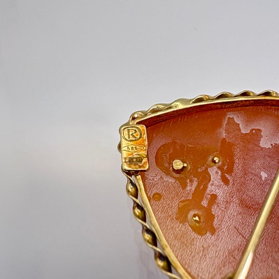 K14 カメオ ブローチ ペンダントトップ 585 ダイヤ 総重量5.39g