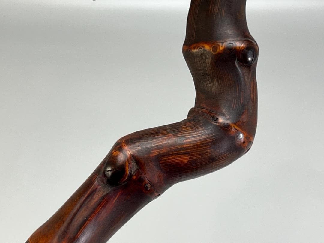 靈芝 竹雕搭天然樹瘤如意 長：47cm 古無垢材 天然木 根子彫 手彫り 置物