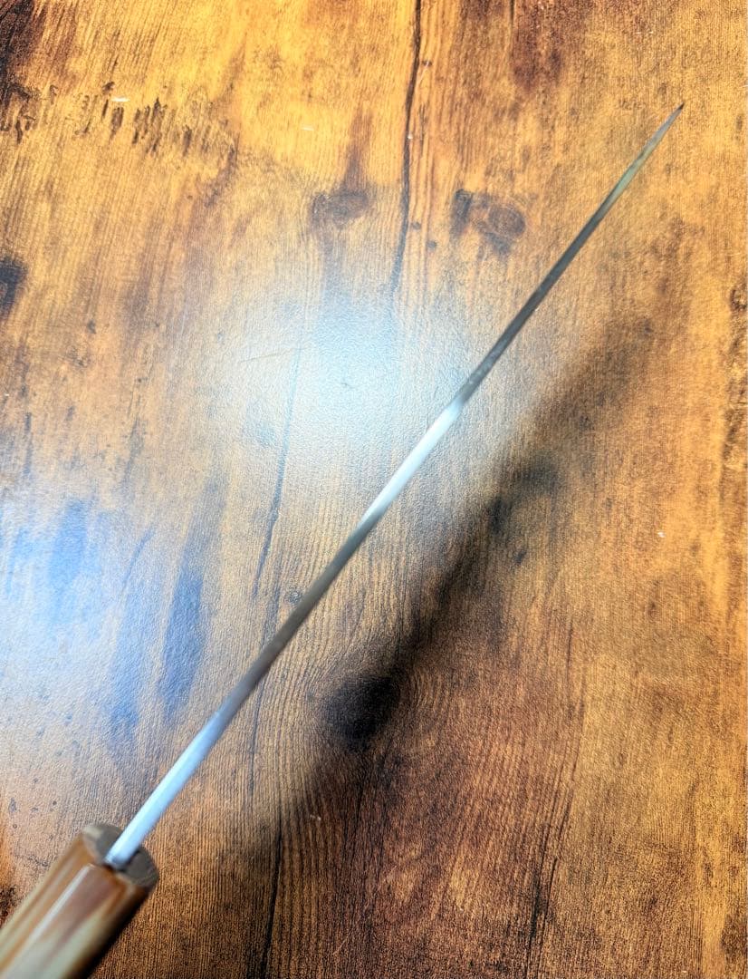 【堺打刃物】和牛刀 水本焼　白一鋼 富士山　8寸　全鏡面　包丁　黒檀水牛八角柄