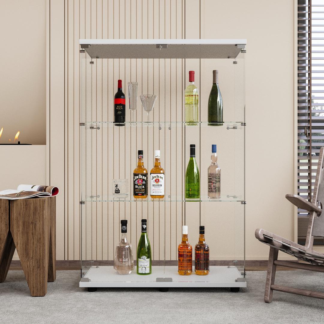 【新品】人気No.1！3段ワイドガラスケース白｜支柱なし全面ガラス｜フィギュア棚