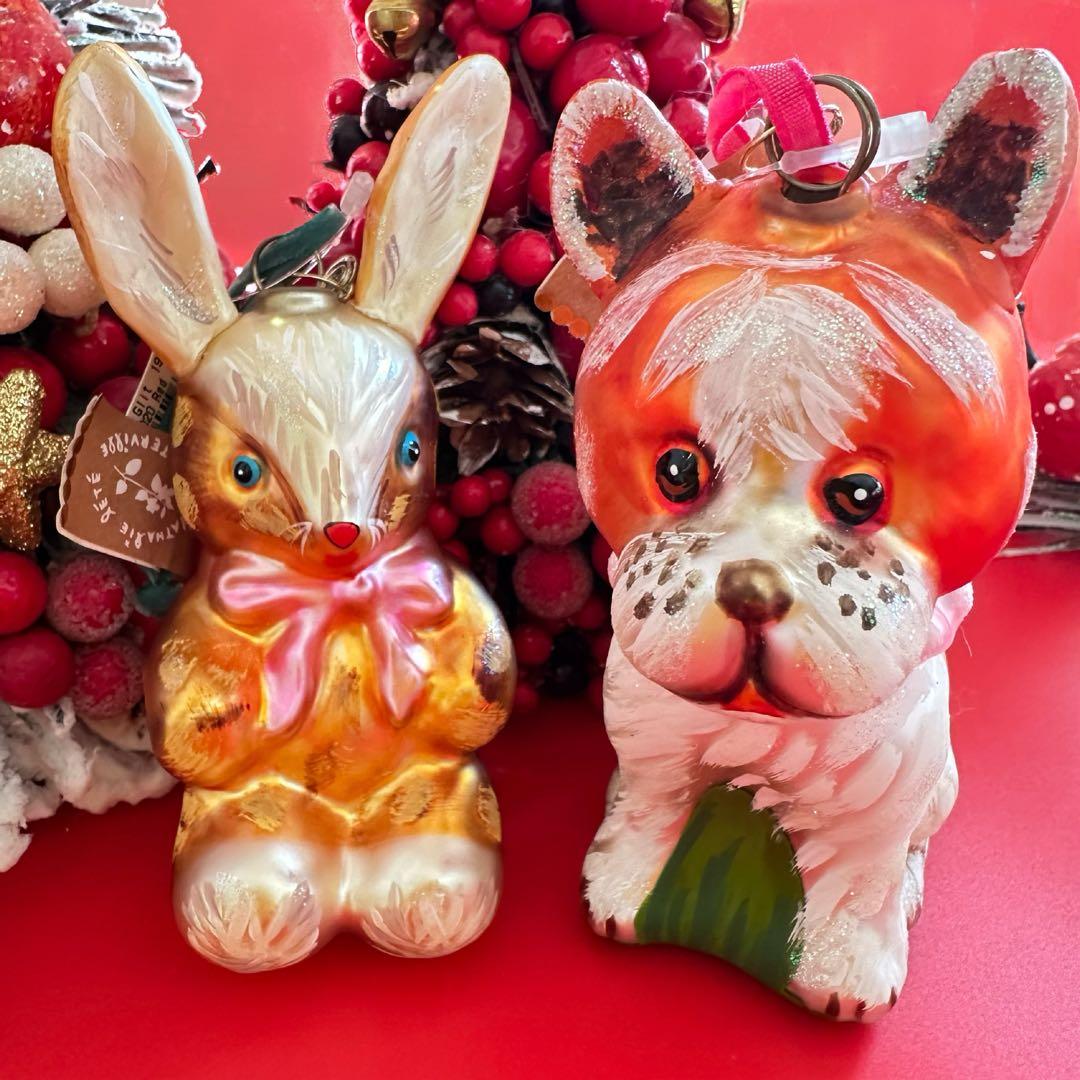【未使用品】ナタリーレテ 犬 オーナメント ハンドペイント 硝子 クリスマス