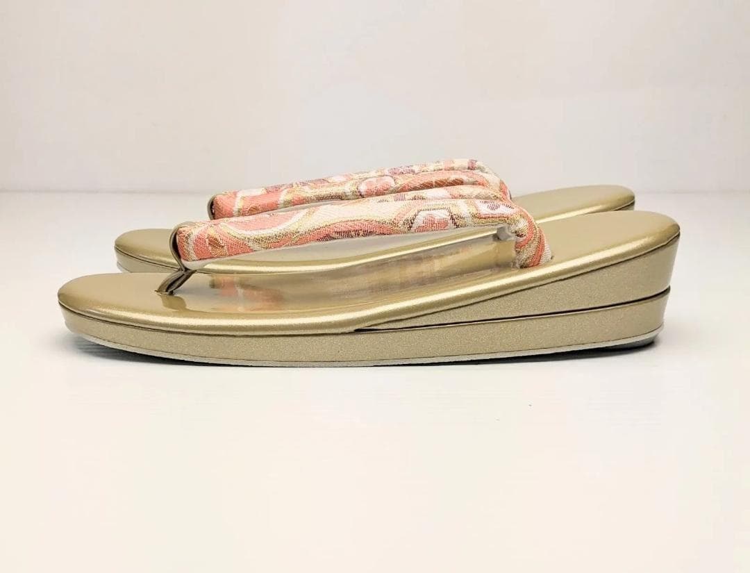 草履バッグセット 振袖用 帯地 ゴールド 梅 フリーサイズ w5-4