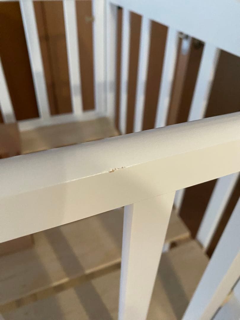 ミニサイズベビーベッド 2way大和屋Wオープン腰楽ハイ ホワイト天然木