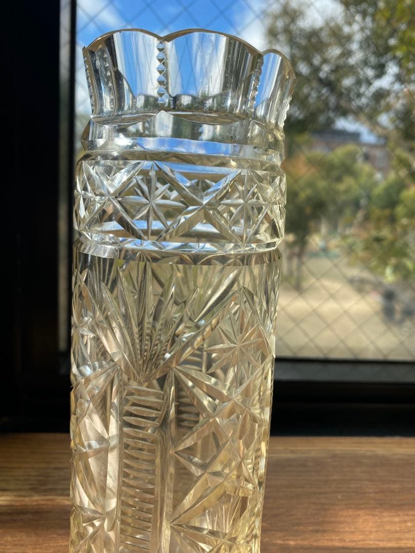 切子細工　花瓶　英国製アンティーク