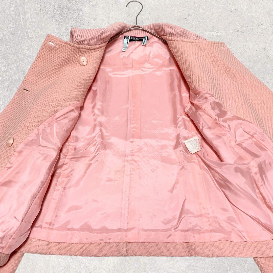 レオナール　ヘリンボーン　カシミヤ混　ニット　ジャケット　9号