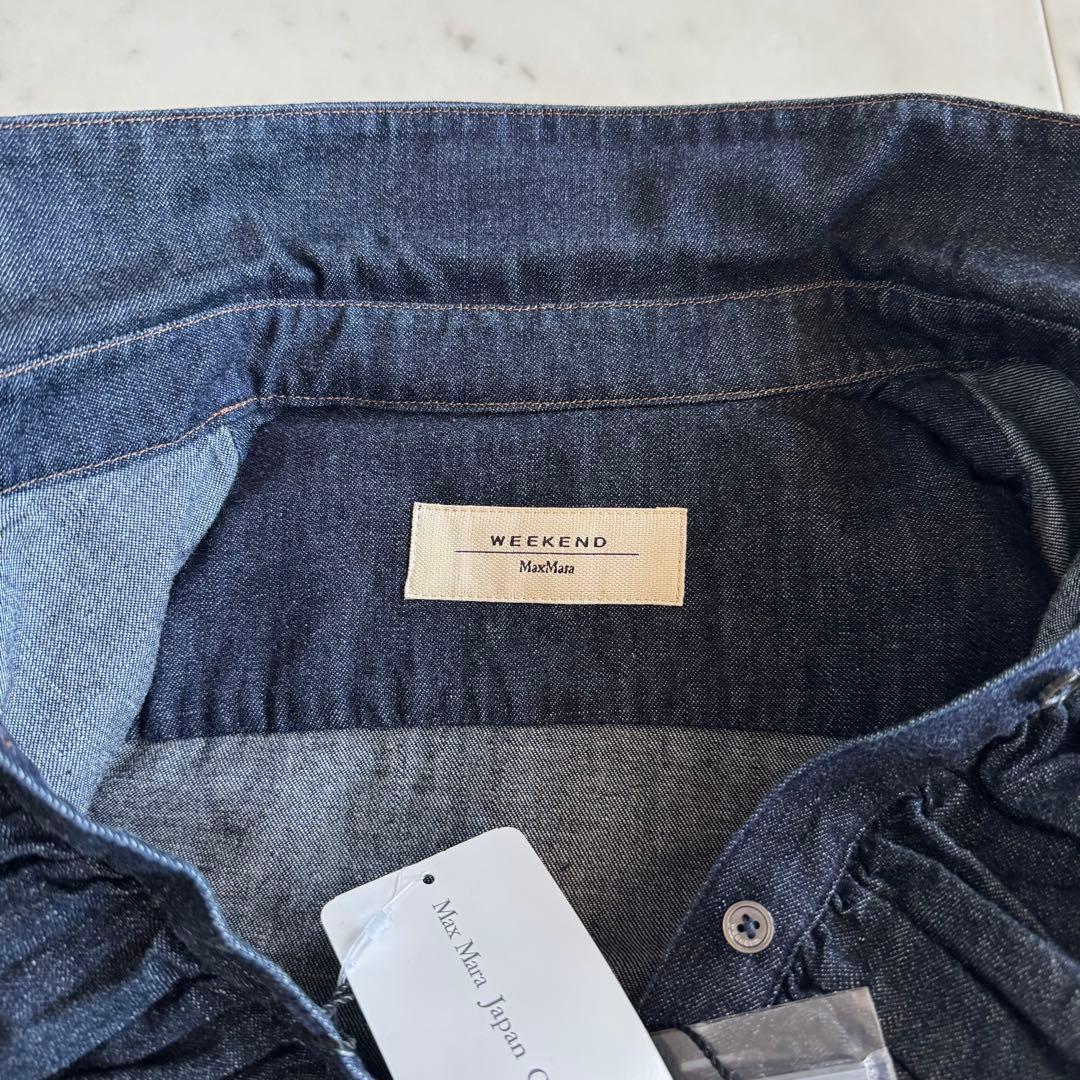 美品　マックスマーラ　タグ付き　白タグ　長袖デニムシャツ　フリルブラウス