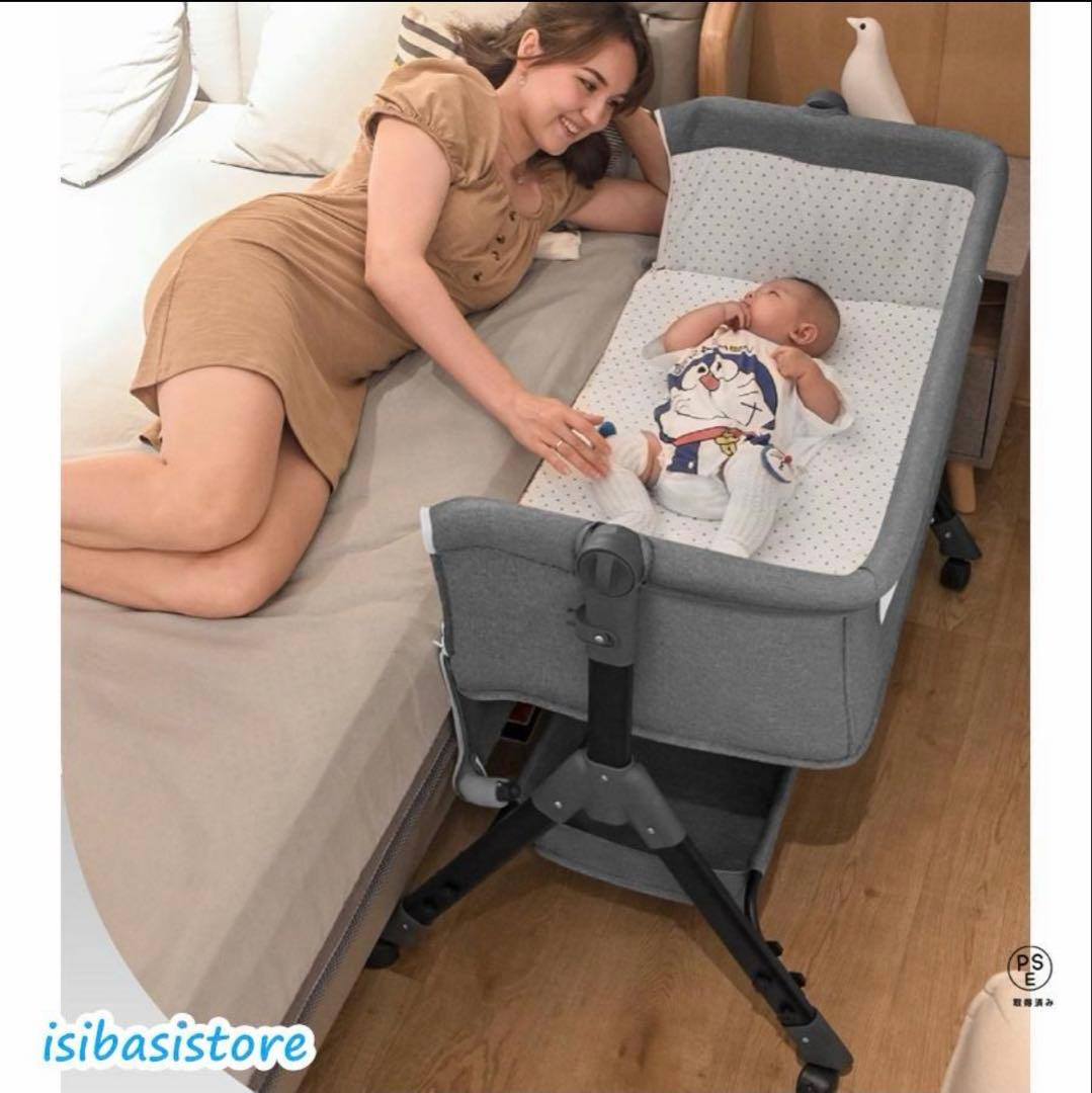 グレー ベビーベッド メッシュカバー付き