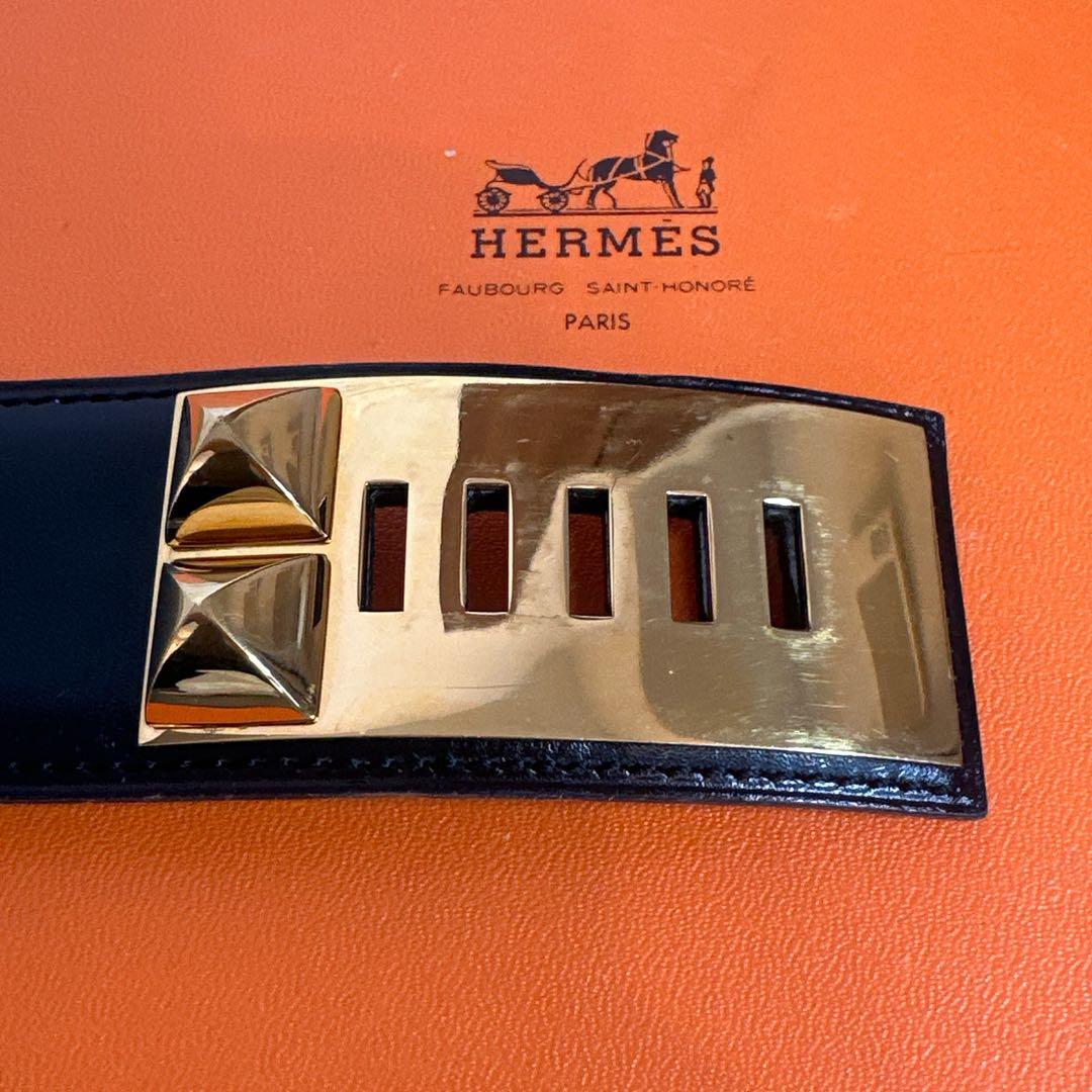 HERMES エルメス ベルト 《コリエ・ド・シアン》 ブラック ゴールド◯V刻