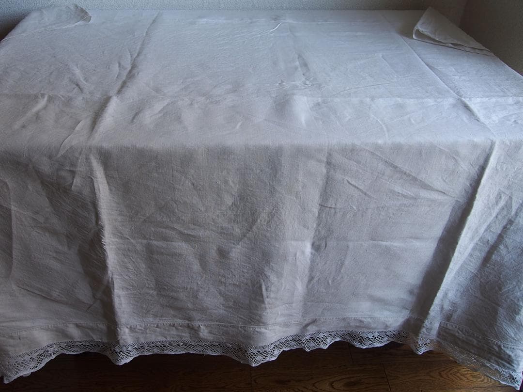 ニードルレースとクロス刺繍 シーツ ベッドリネンン ホワイトリネン/K167