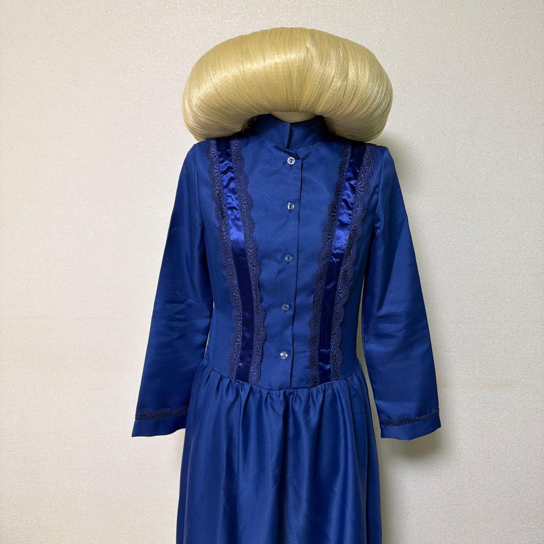 ジブリコスプレ　湯婆婆　青いロングドレスとウィッグ、特殊メイク鼻セット　美品