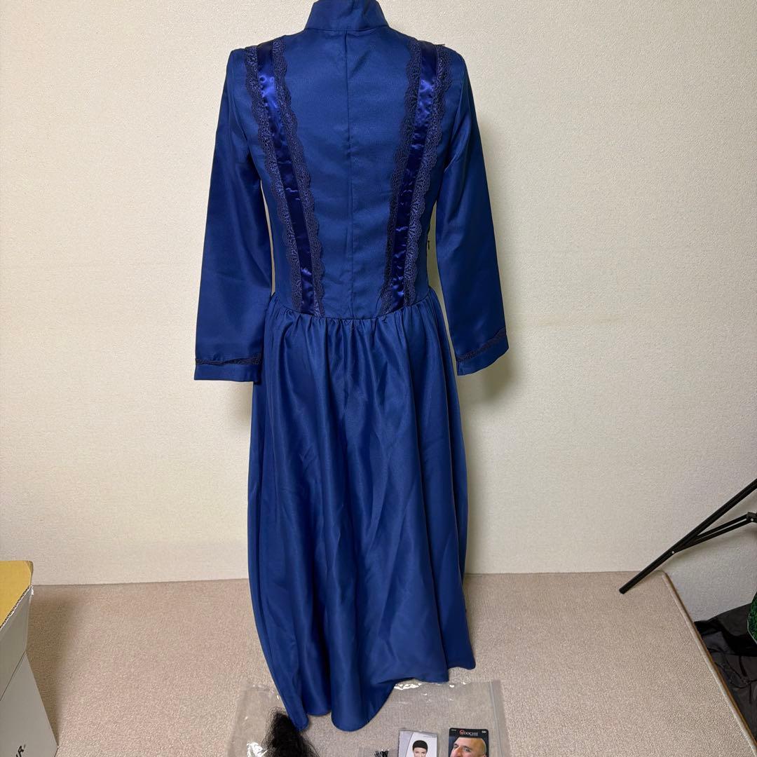 ジブリコスプレ　湯婆婆　青いロングドレスとウィッグ、特殊メイク鼻セット　美品