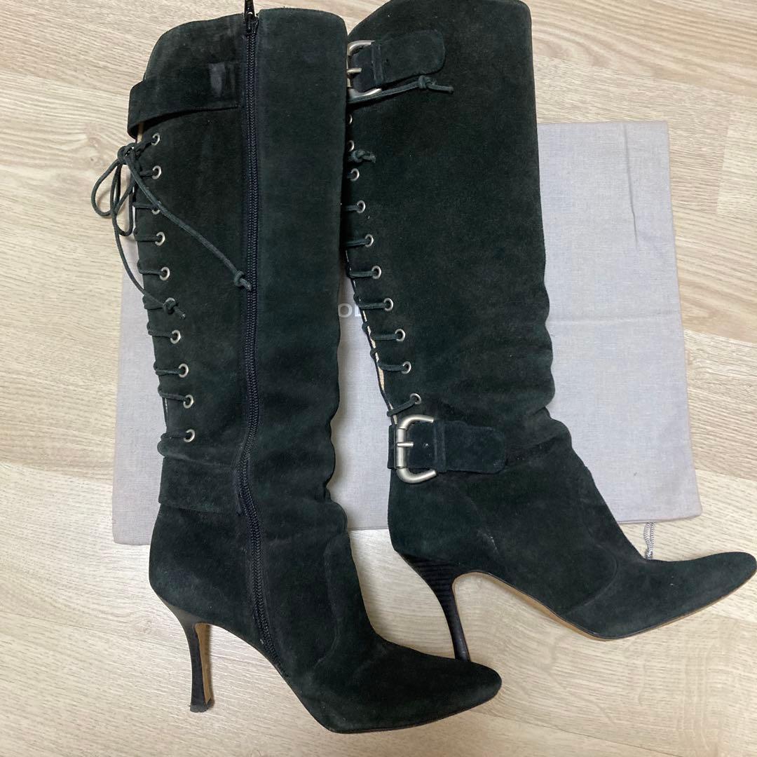 【格安】MANOLO BLAHNIK レースアップ　ブラックロングブーツ 36