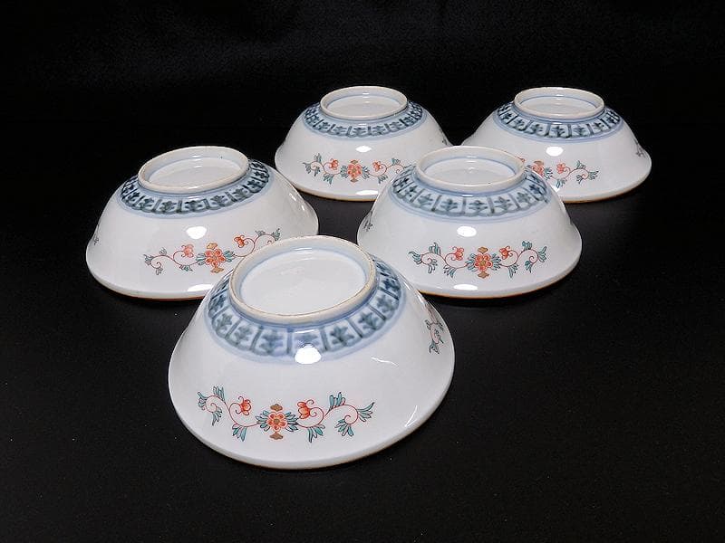 古伊万里　金襴手　波兎に花の図　膾皿　春寒鉢　５客　C961AS-BGd