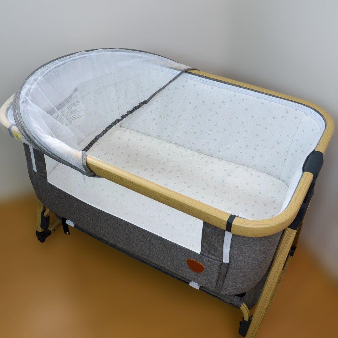 【美品】HZDMJベビーベッド添い寝折りたたみ ハイローベッドグレー