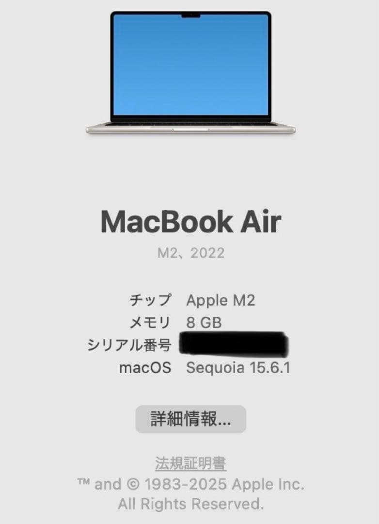 【美品】MacBook Air M2 8GB 256GBSDD