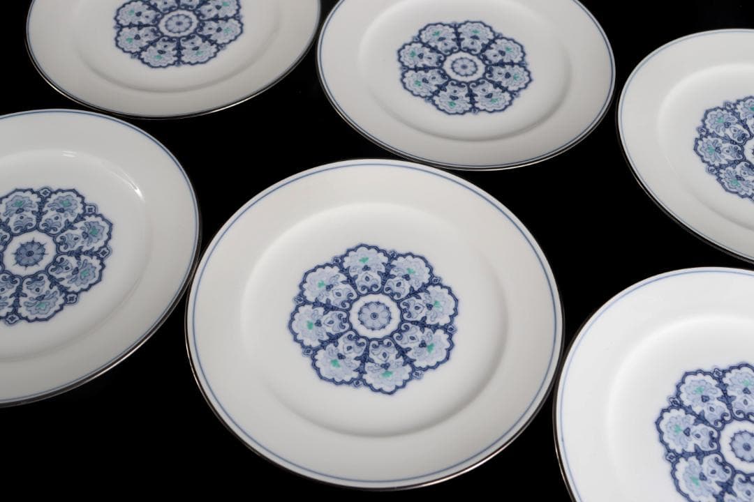 大倉陶園 呉須正倉院 プレート6枚 19.5ｃｍ 皿 プラチナ彩ハンドペイント