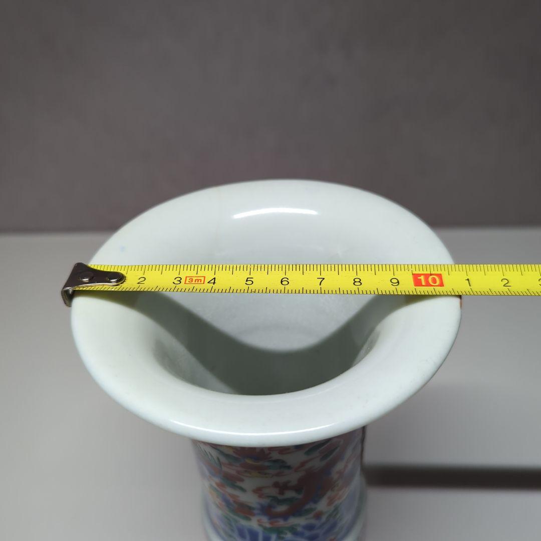 中国古美術　古玩　華道具　大明萬暦年製花器　花瓶　飾り壷　五彩色絵　雲龍鳳凰絵