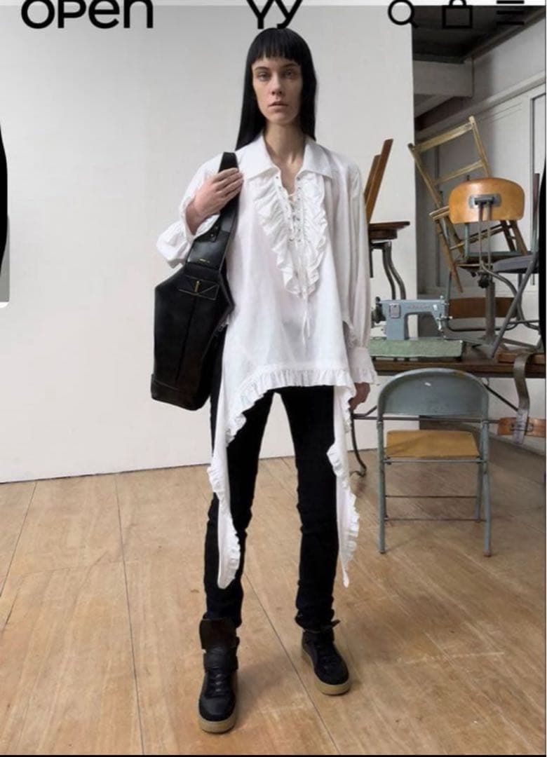 openyy フリルトリムブラウス ホワイト