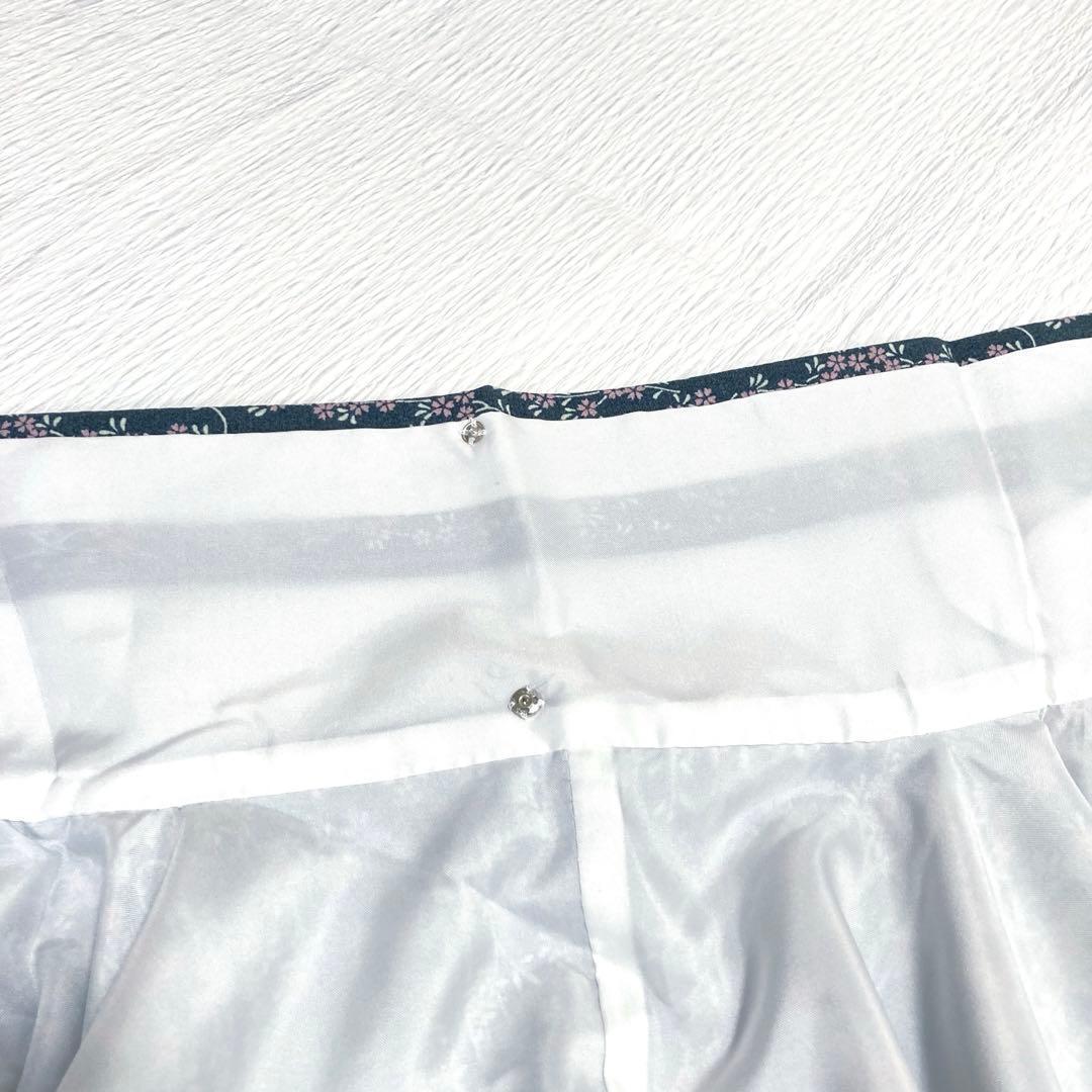 【美品✨】東レシルック　洗える着物　小紋　しだれ桜　小桜　藍鼠　日本製　幅広K3