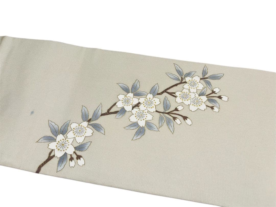 手描き桜の塩瀬名古屋帯◇金彩 染め帯 春着物