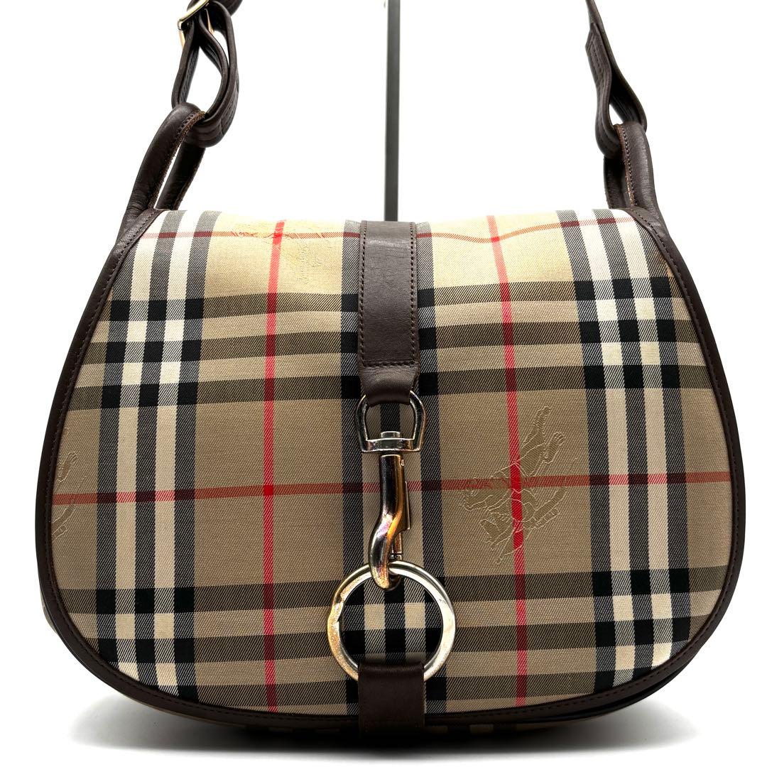 極美品 バーバリー ショルダーバッグ ノバチェック ホースロゴ 金具 ベージュ