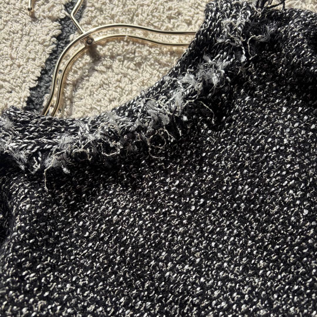 美品✨リヴドロワ ツイードニットカーディガン 黒　ブラック フリンジ