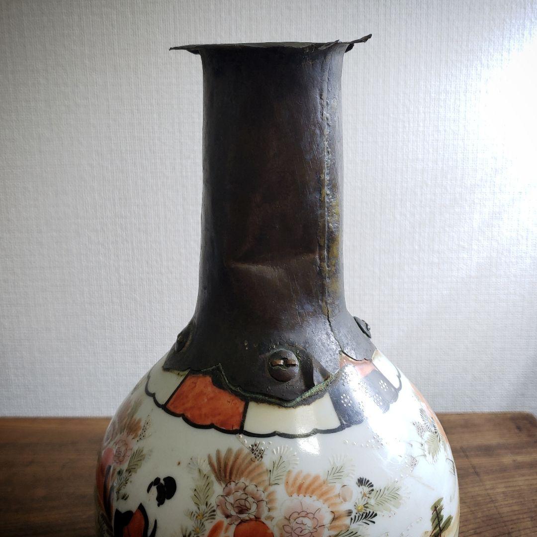 花瓶　里帰り　銅板　九谷　花器　九谷赤絵　人物図花瓶　明治時代