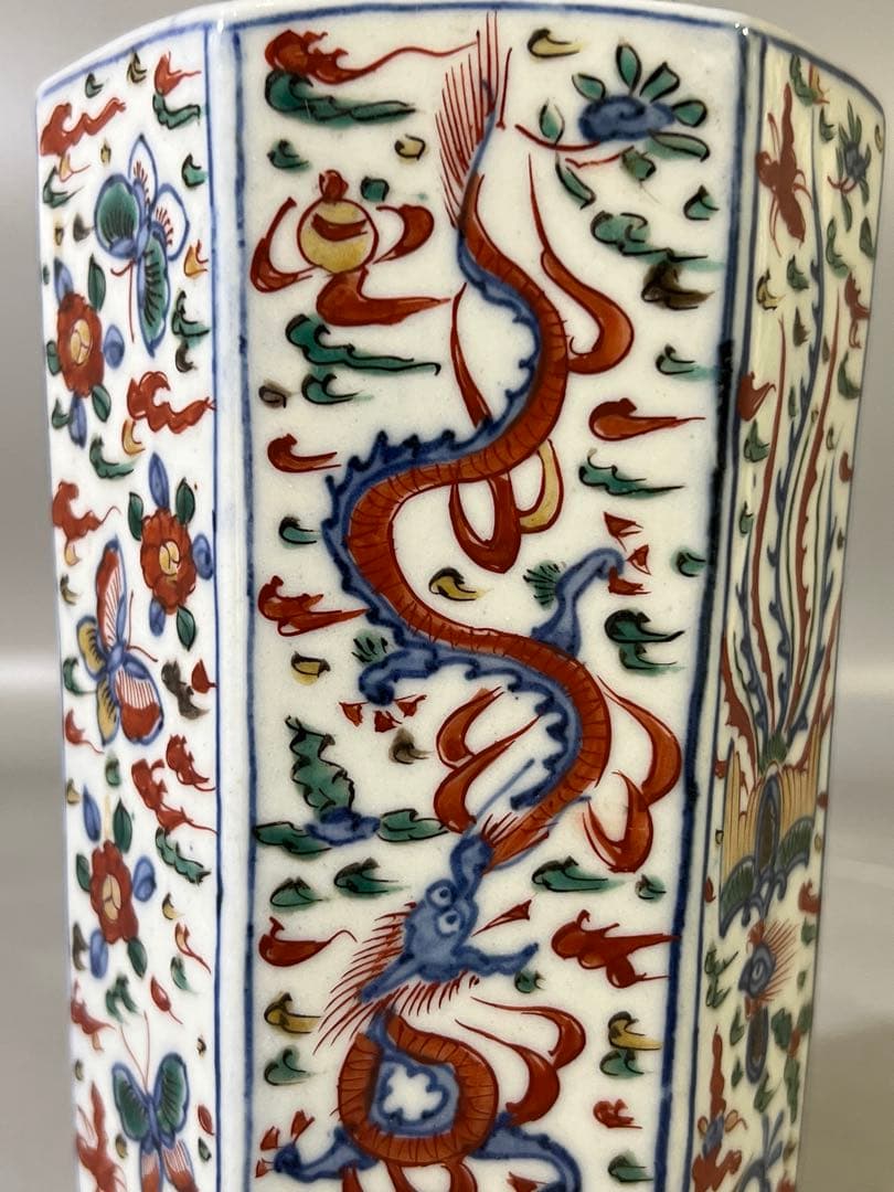 DT733 中国 赤絵 鯉双耳瓶