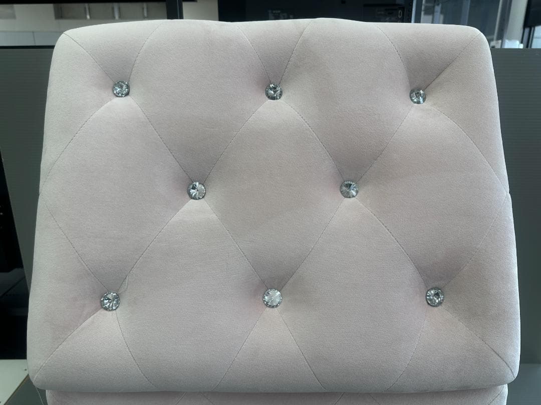 ベルベット＆クリスタルボタン付き オットマン スツール 収納付き ピンク