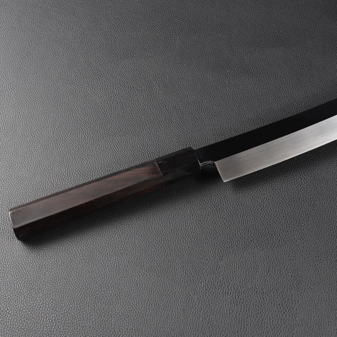 10974鬼反り切付包丁尺二鏡面仕上げ刺身包丁 刃は究極の切れ味黒檀黒水牛八角柄