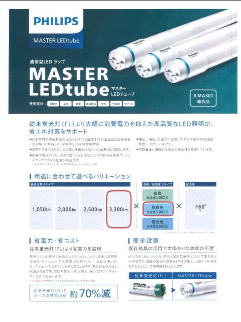 フィリップス直管型LEDランプ40型高輝度3300lm昼白色40本