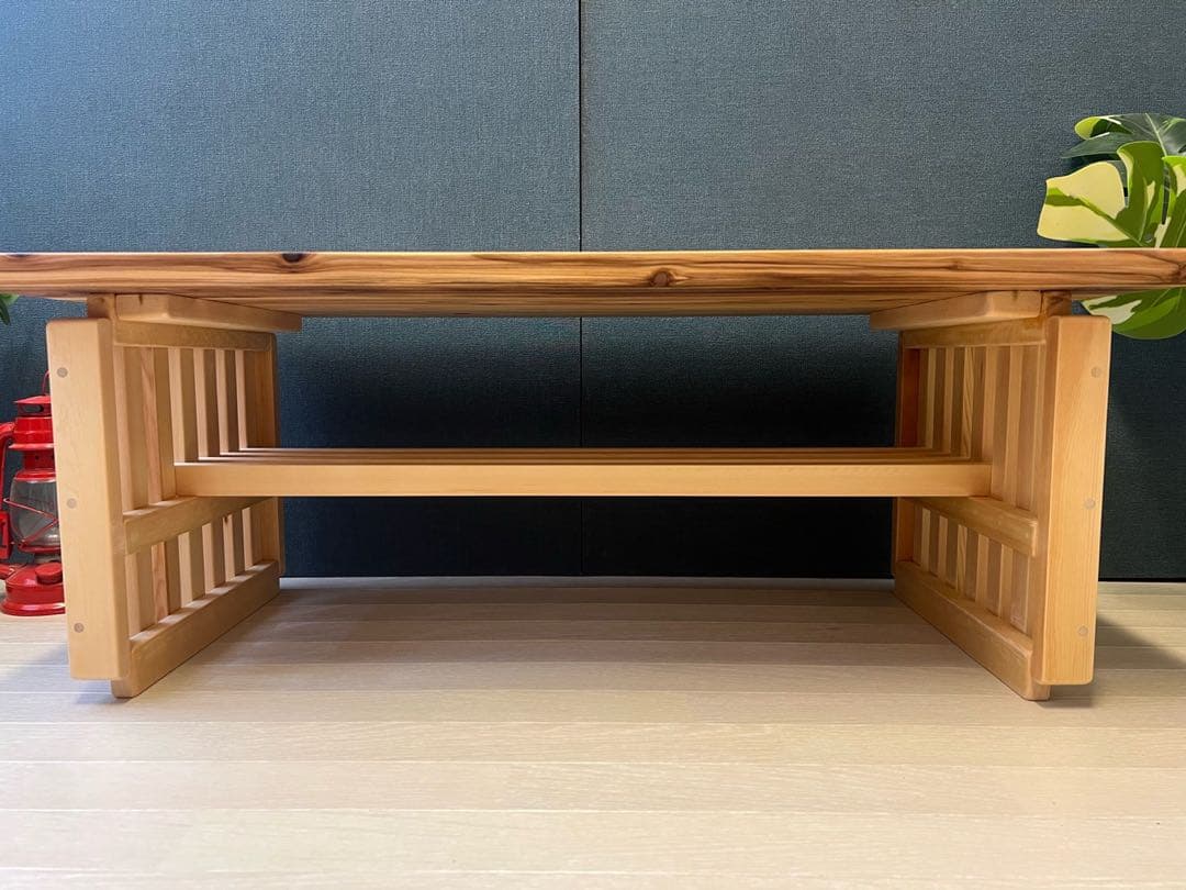 【送料無料】 ローテーブル 和風 木組縦格子 収納付き90cm 45cm 杉