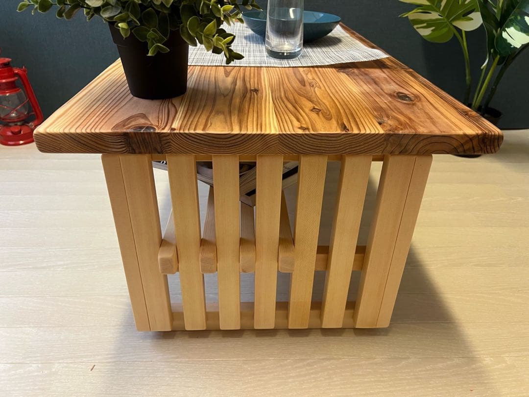 【送料無料】 ローテーブル 和風 木組縦格子 収納付き90cm 45cm 杉