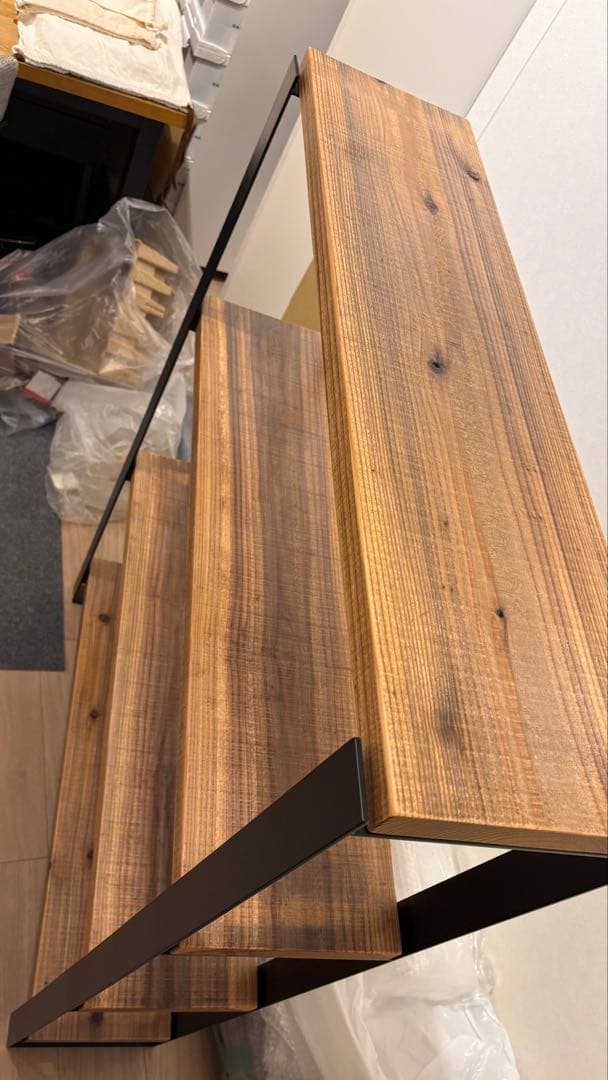 【KANADEMONO】シェルフ 無垢杉ブラックスチール 棚 ラック 美品 処分