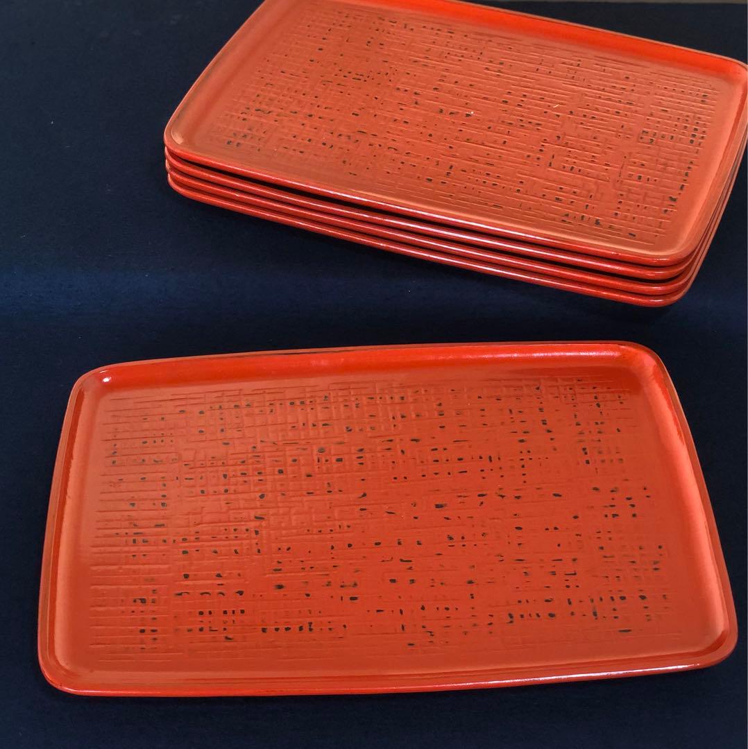 《R》根来塗 胴張 折敷膳5客 木製漆器 木箱　260203く4