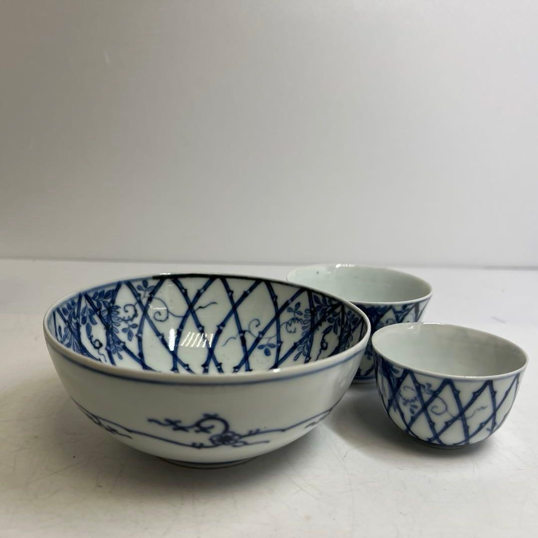 江戸後期　古伊万里　上手竹花文　中皿、猪口　通り物15点　東さ8-0124☆2F