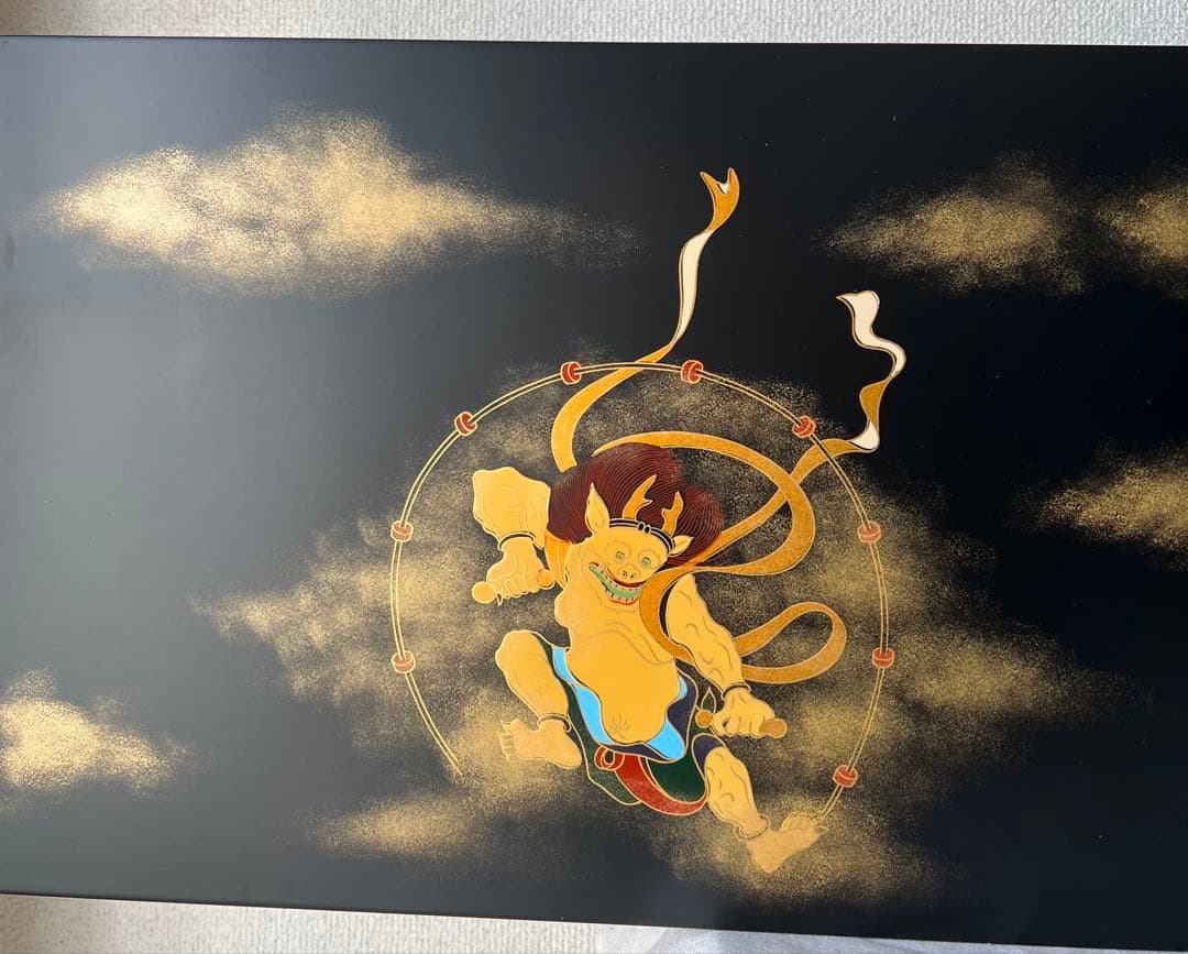 長期保管品　風神雷神図屏風 風神雷神 屏風　置物　オブジェ　金彩　蒔絵