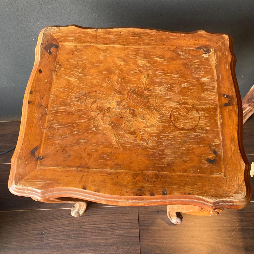 【送料込み】象嵌 猫脚　アンティーク　サイドテーブル　木製