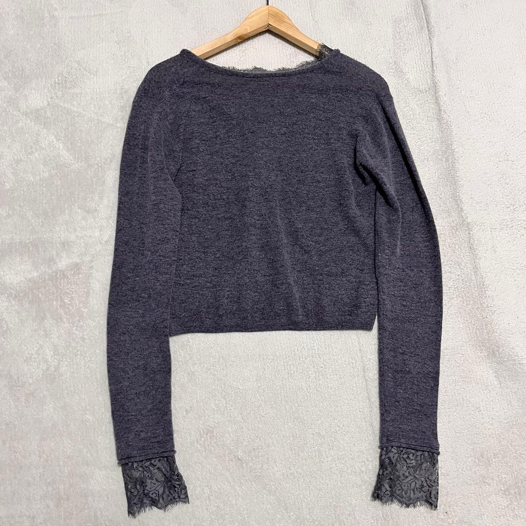 anuans アニュアンスアイラッシュレーストリミングニットカーディガン　グレー